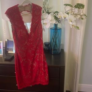 Lace red dress from Bloomingdales.